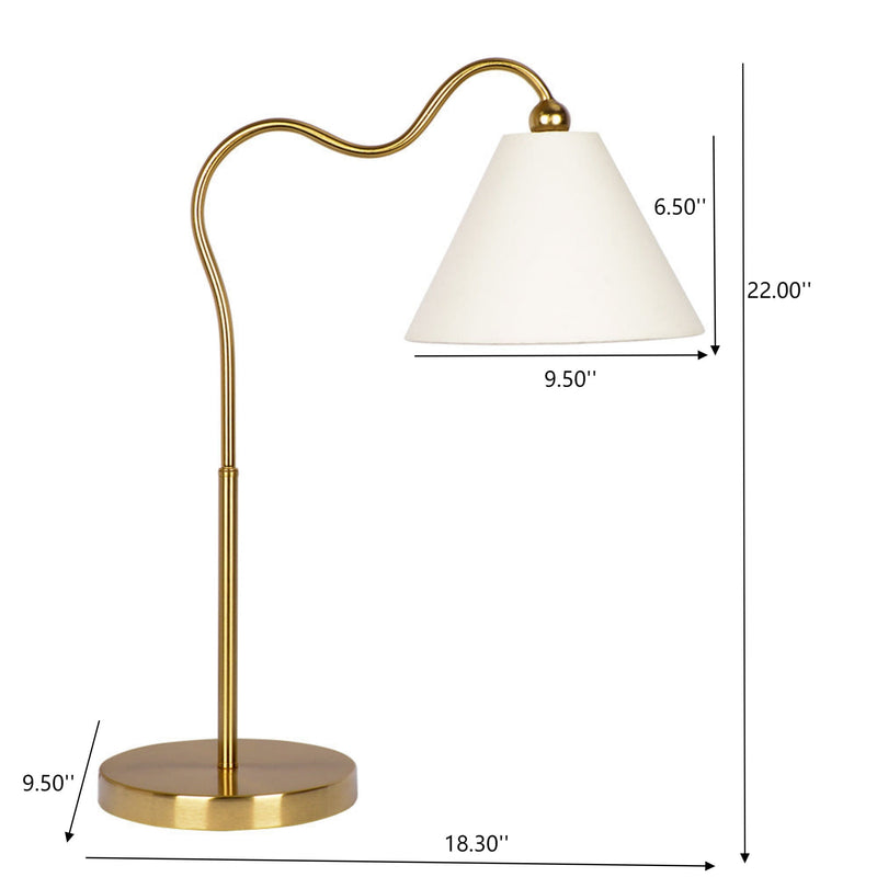 Ornate Ring Base Curved Table Lamp with Triangle Drum Shade - Gold / White, photo 3 of 8