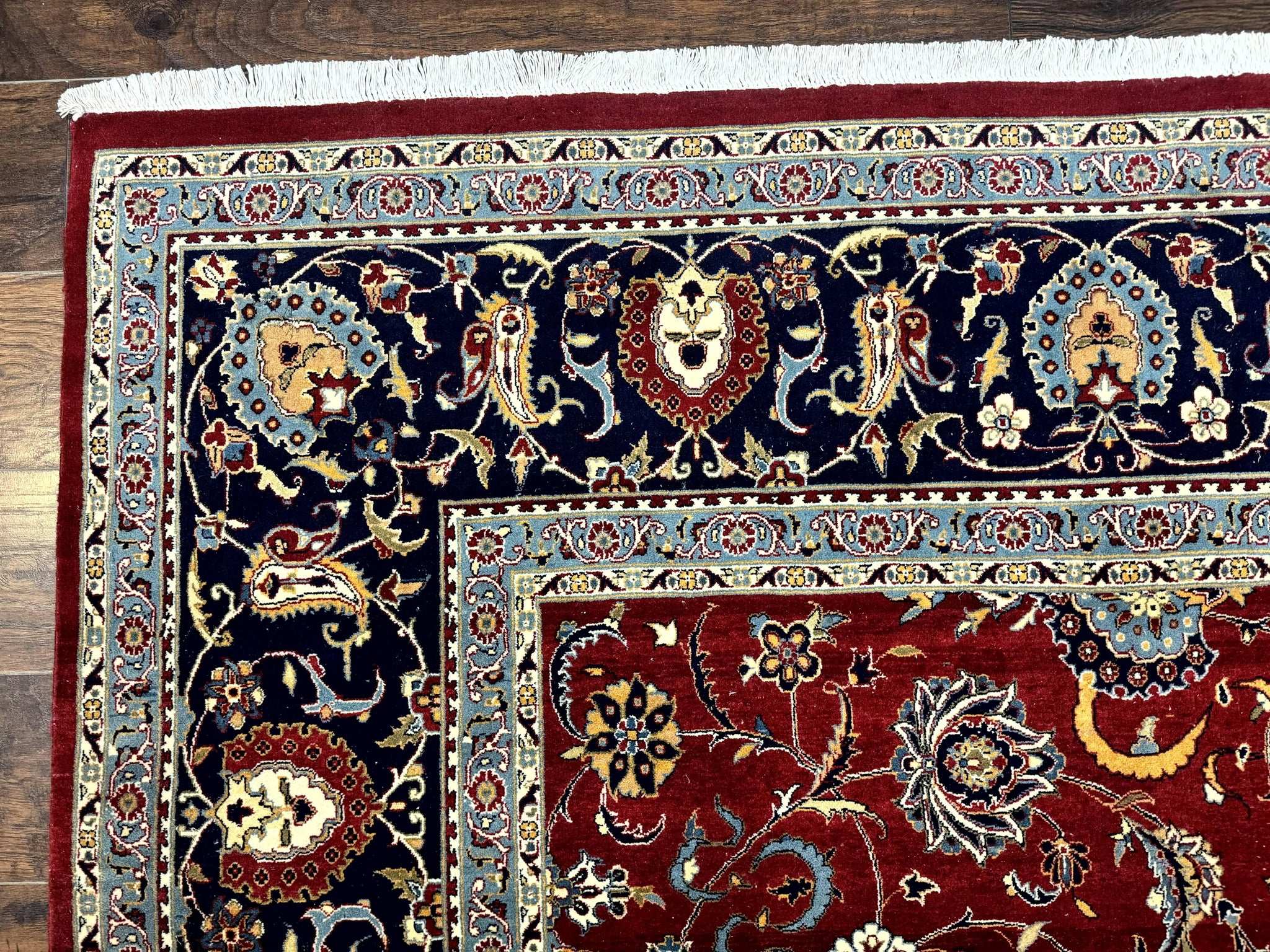Pak Persian Rug 9x12, Red and Navy Blue, Floral Allover, Hand Knotted Vintage Wool Carpet, Fine 260 KPSI by Jewel Rugs