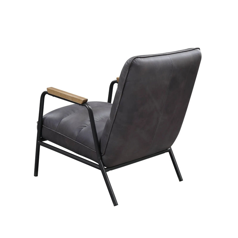 Nignu - Top Grain Leather Matt Iron Accent Chair - Gray by HouseOfZazla