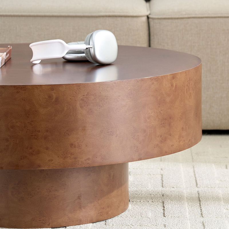 31.49'' Faux Burl Wood Pattern Round Coffee Table with Sturdy Pedestal by HouseOfZazla
