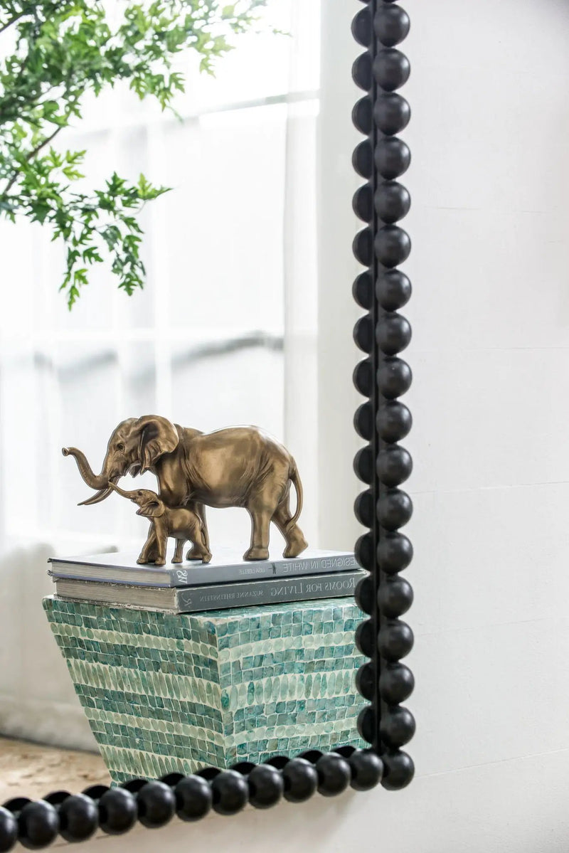 Full Length Mirror With Metal Beaded Frame, Rectangular Oversized Mirror For Living Room Bedroom - Black by HouseOfZazla