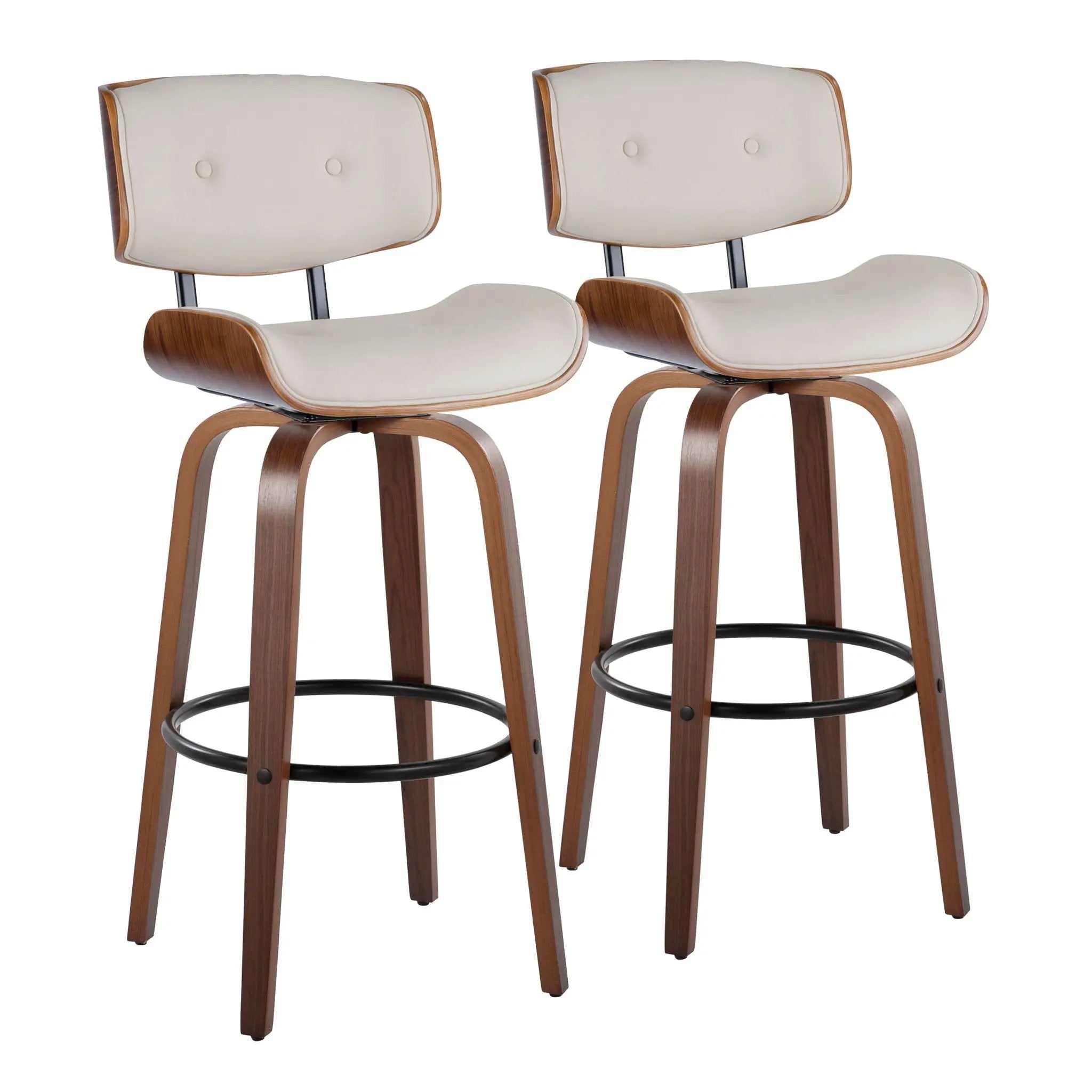 Lombardi - Mid-Century Modern Fixed Height Barstool With Swivel With Round Footrest (Set of 2) by Unique Piece Furniture
