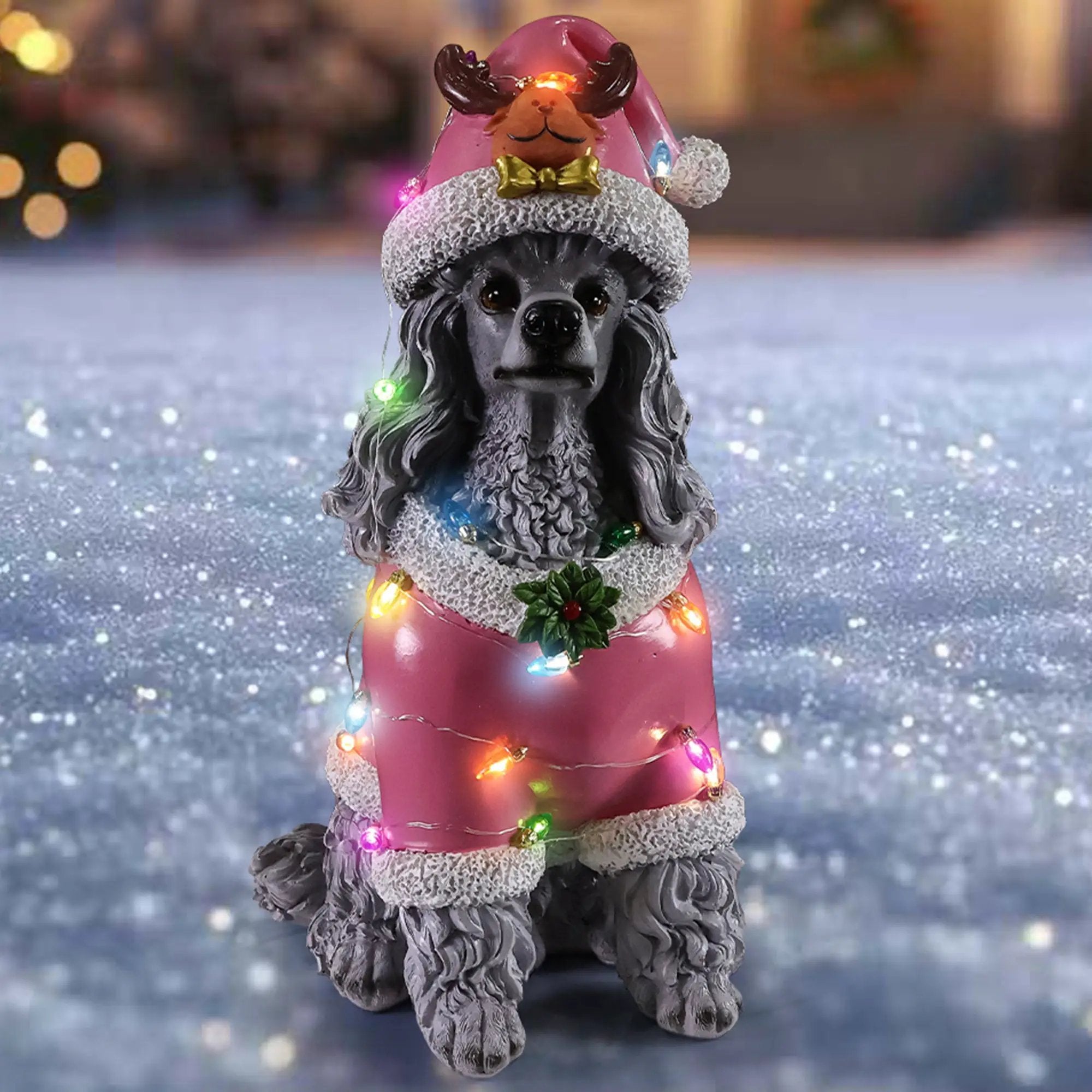 Christmas Poodle Statue, Holiday Dog Figurine by HouseOfZazla