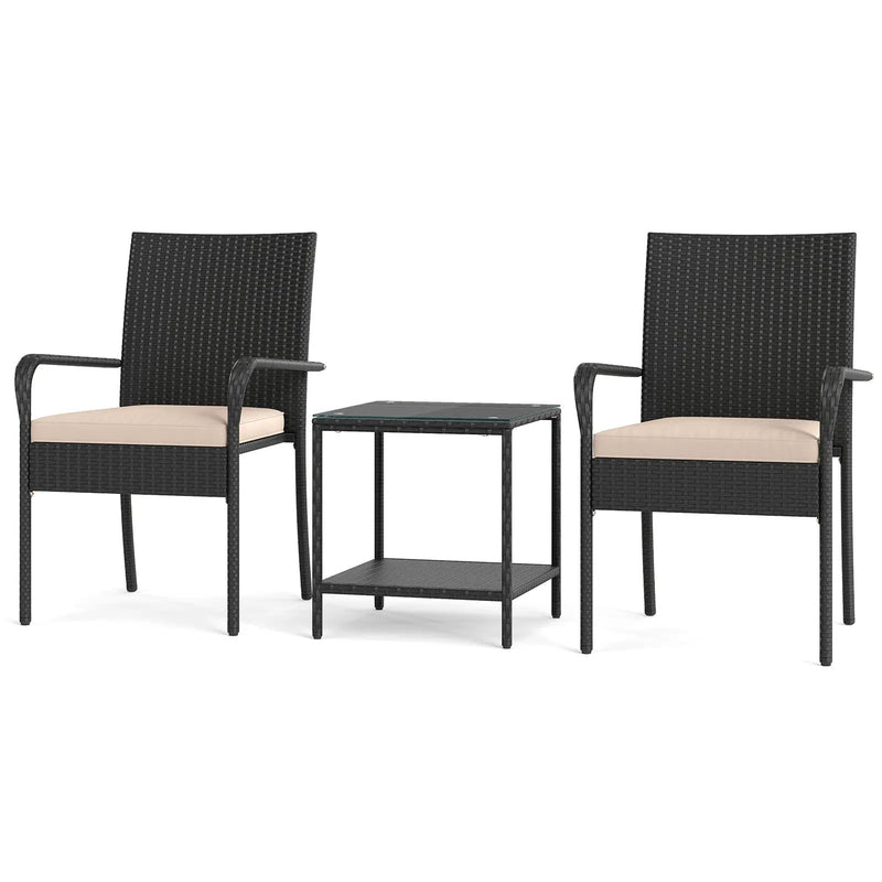 3 Piece Patio Furniture Set with Seat Cushions and Tempered Glass Tabletop by DirectDeals
