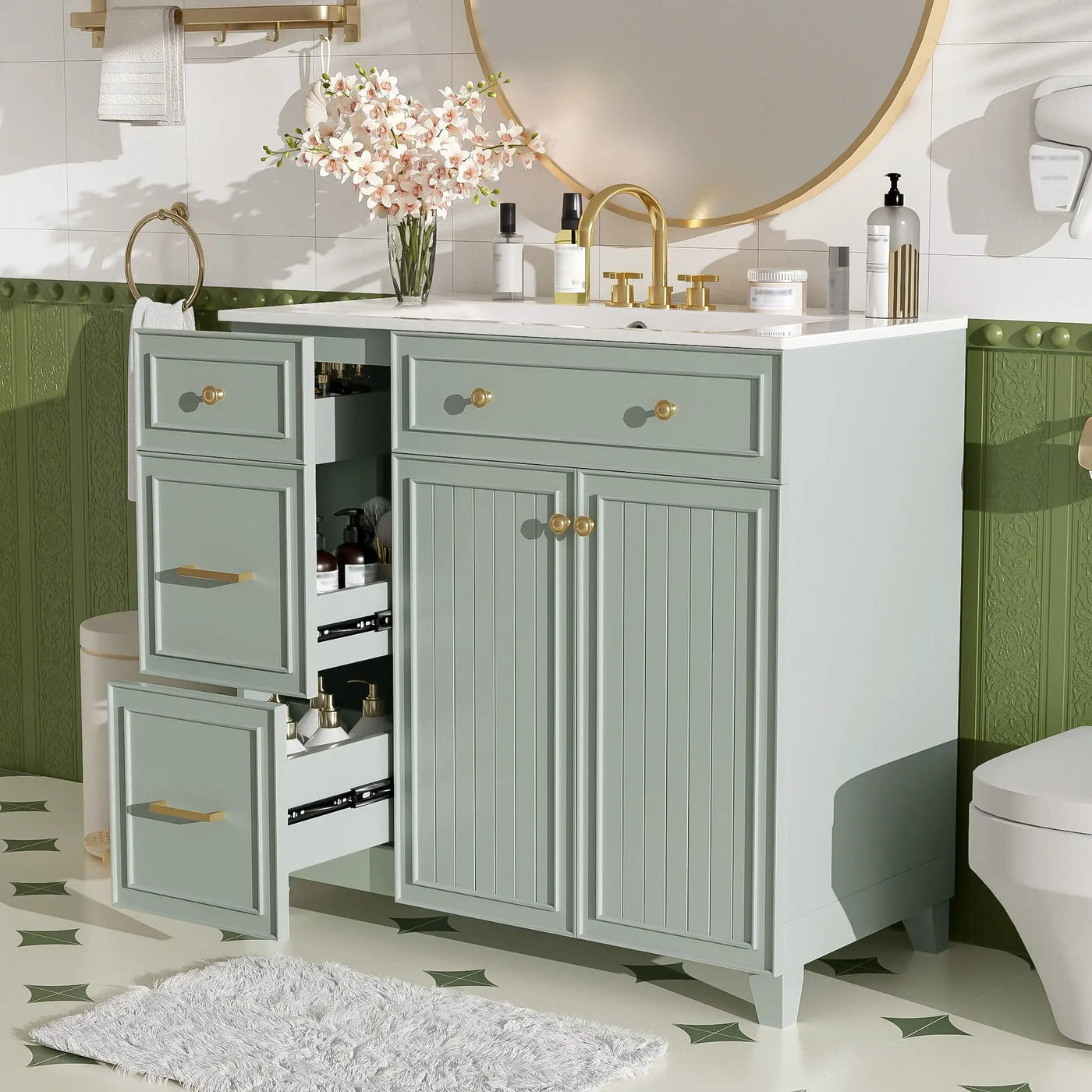 Bathroom Vanity With Sink, Soft Close Doors, Adjustable Shelves by HouseOfZazla