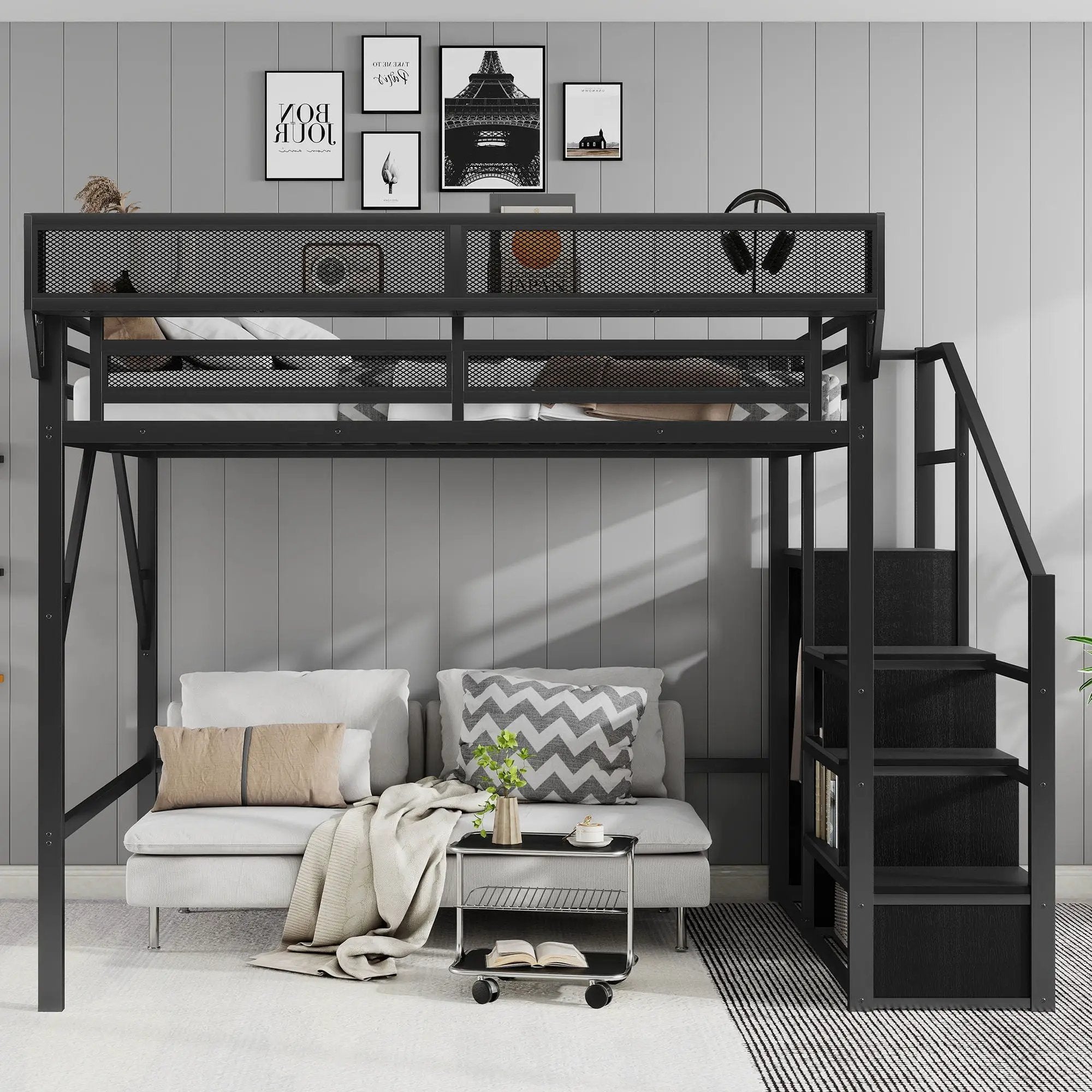 Loft Bed With Storage Shelves, Wardrobe by HouseOfZazla