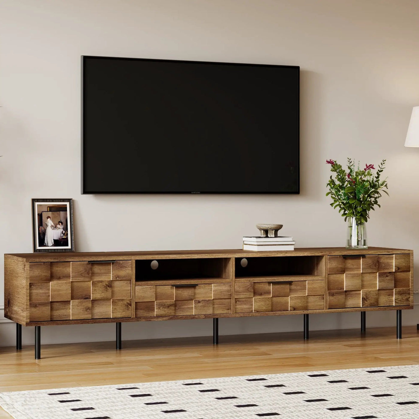 TV Stand With 2 Drawers, Media Console Table, Storage Cabinet With Cable Management by HouseOfZazla