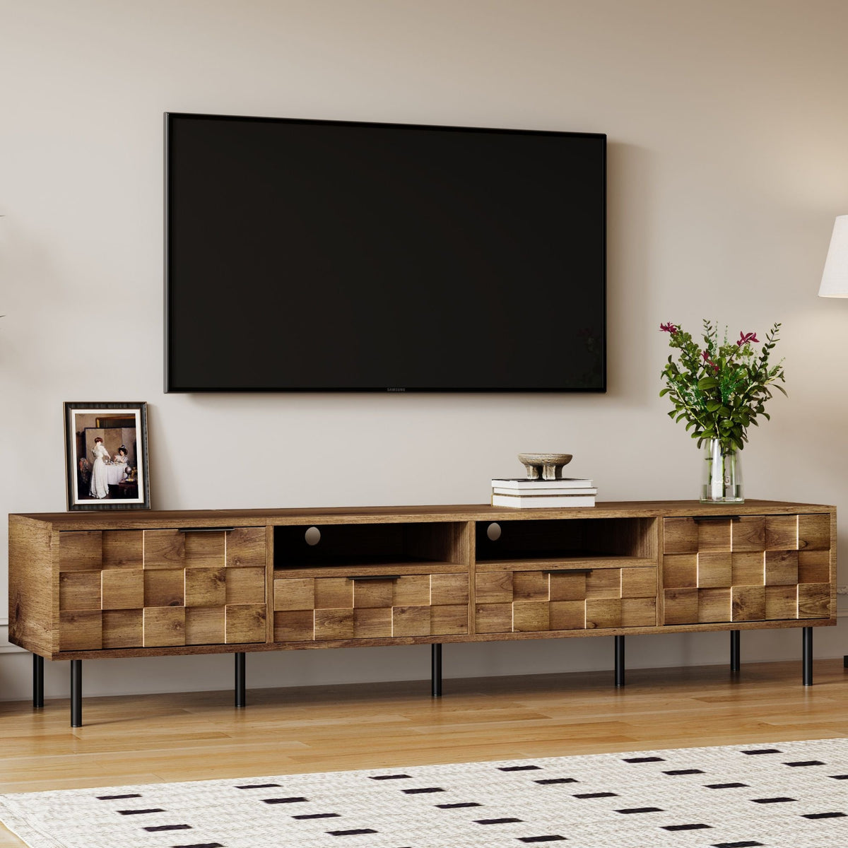 Mid-Century TV Stand with 2 Drawers and Cable Management - Dark Brown or Light Brown, photo 4 of 7