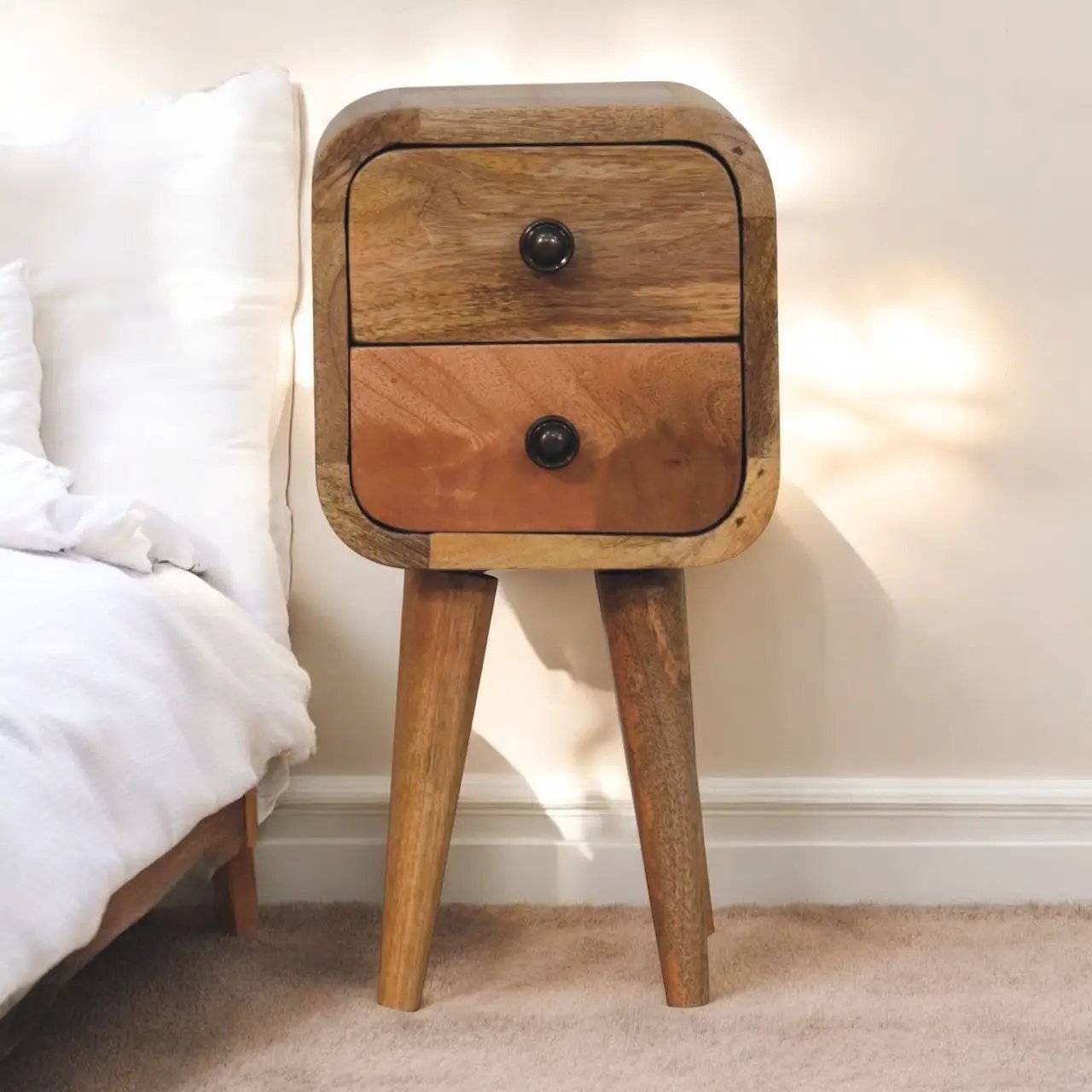 Solid Wood Extra Mini Curved Oak Bedside Table by HouseOfZazla