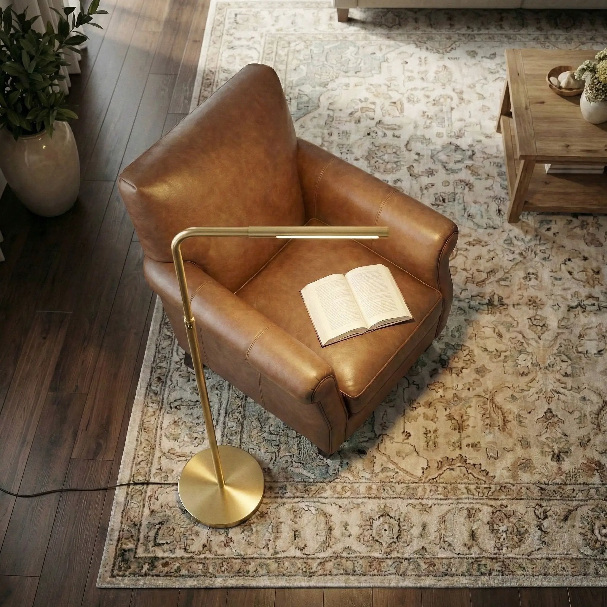 Verve - Floor Lamp With On / Off Switch Adjustable LED Round Base - Gold by Unique Piece Furniture