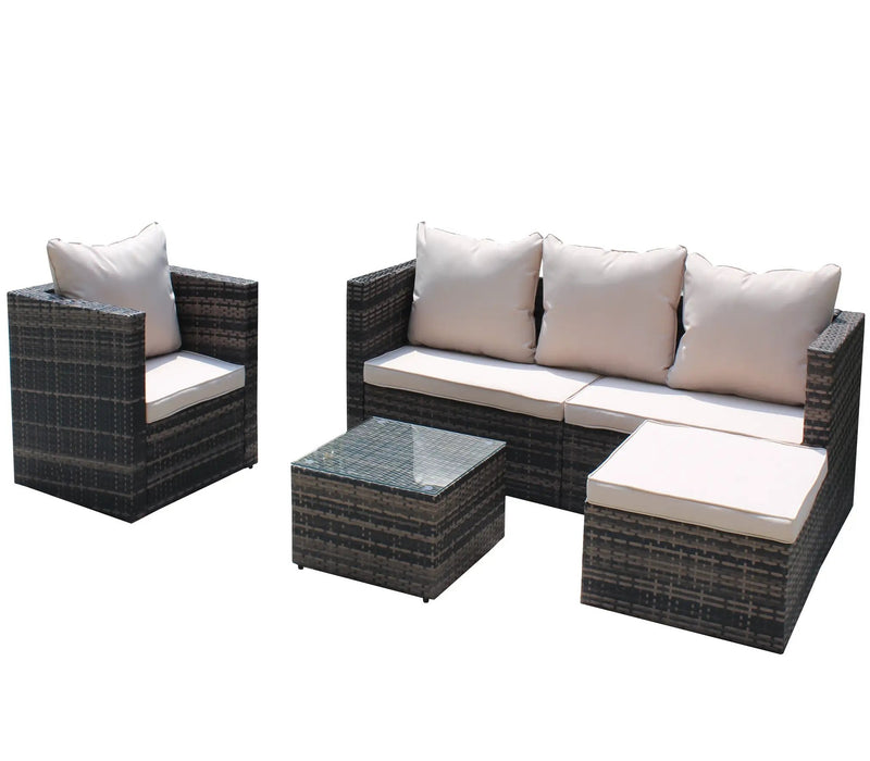 Rattan Patio Furniture Set Wicker Sofa Cushioned Sectional (4 Pieces, Brown) by HouseOfZazla