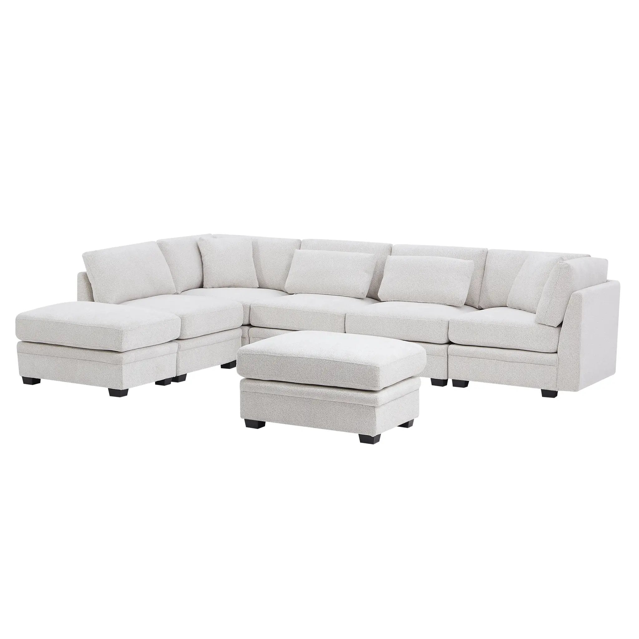 7-Piece Reversible Modular Corner Sectional Sofa - Beige by HouseOfZazla