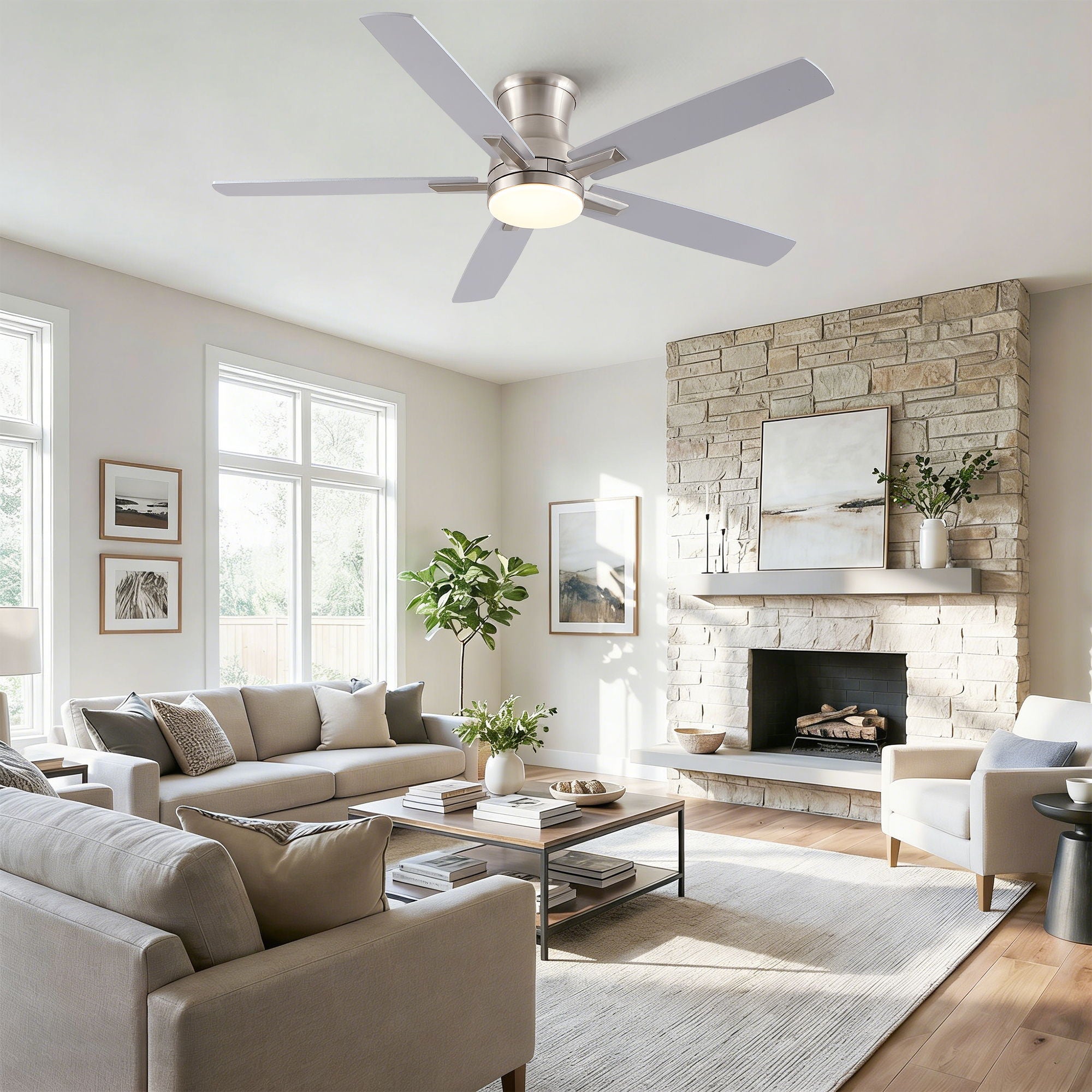 Mordern Flush Mount Ceiling Fan With Light And Remote Control by HouseOfZazla