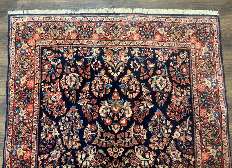 Navy Blue Persian Rug 4x6, Sarouk Mohajeran Carpet, Antique Persian Rug, Floral by Jewel Rugs