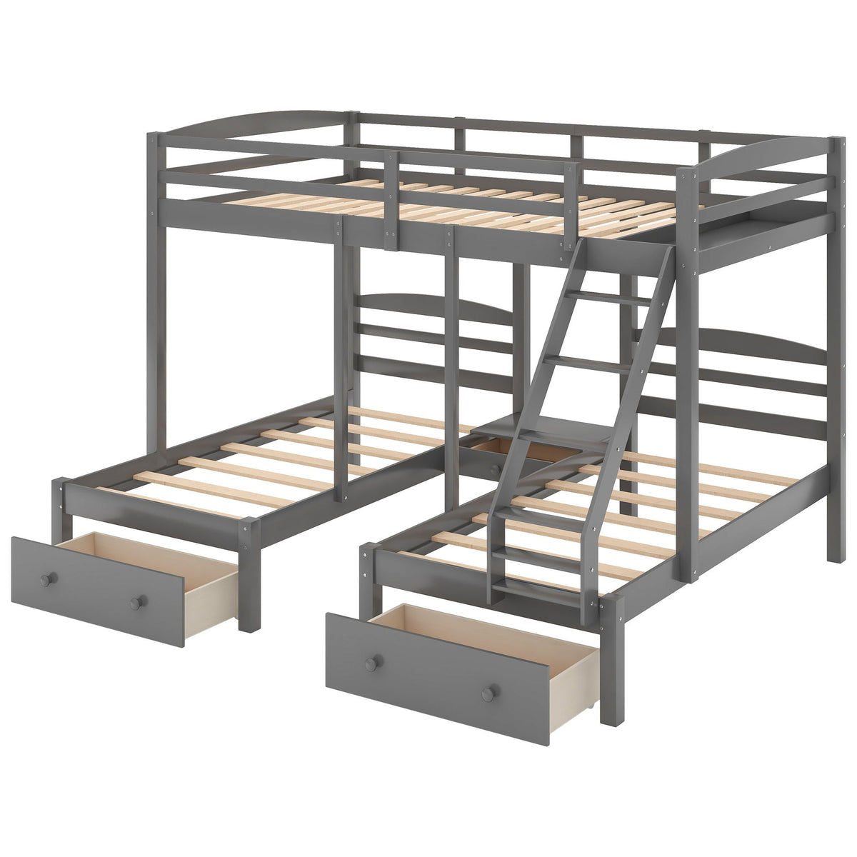 Full Over Twin & Twin Triple Bunk Bed with Drawers - Gray, photo 2 of 5