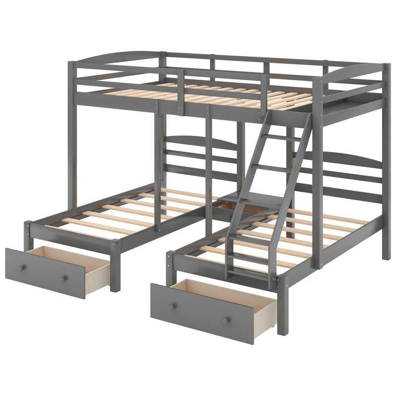 Full Over Twin & Twin Triple Bunk Bed with Drawers - Gray, photo 2 of 5