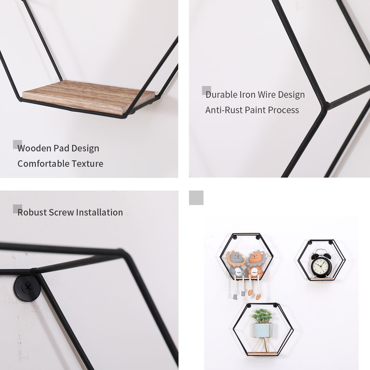 Wall Mounted Hexagonal Floating Shelves - Black (Set of 3), photo 2 of 5