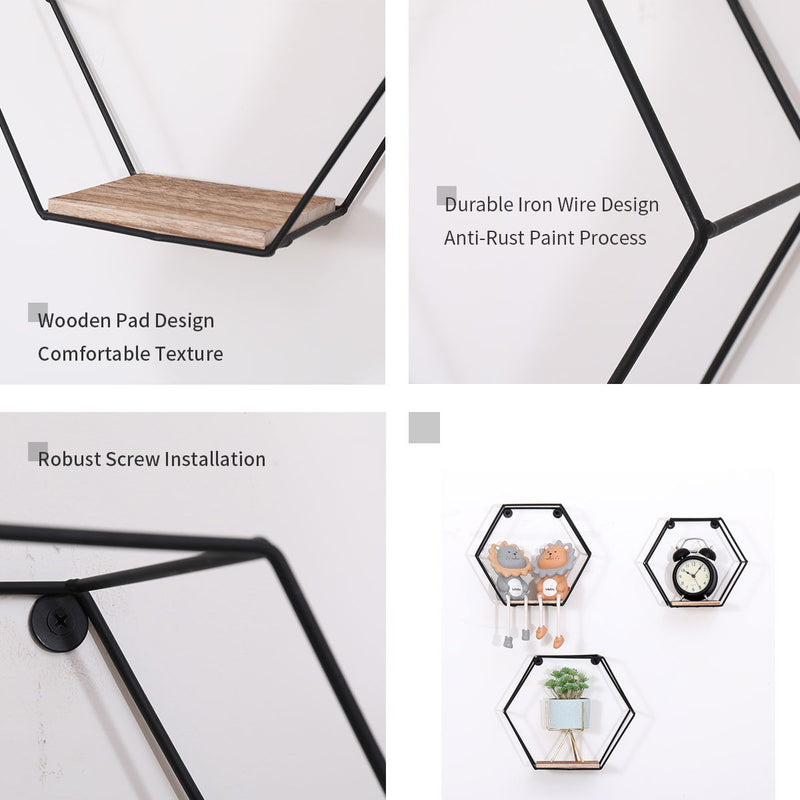 Wall Mounted Hexagonal Floating Shelves - Black (Set of 3), photo 2 of 5