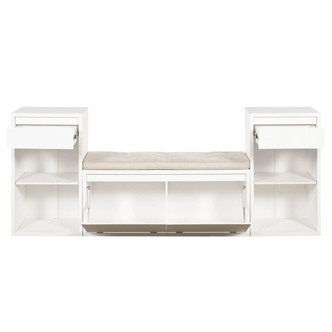 Entryway Storage Bench With Cushion, Drawers & Open Shelves by HouseOfZazla