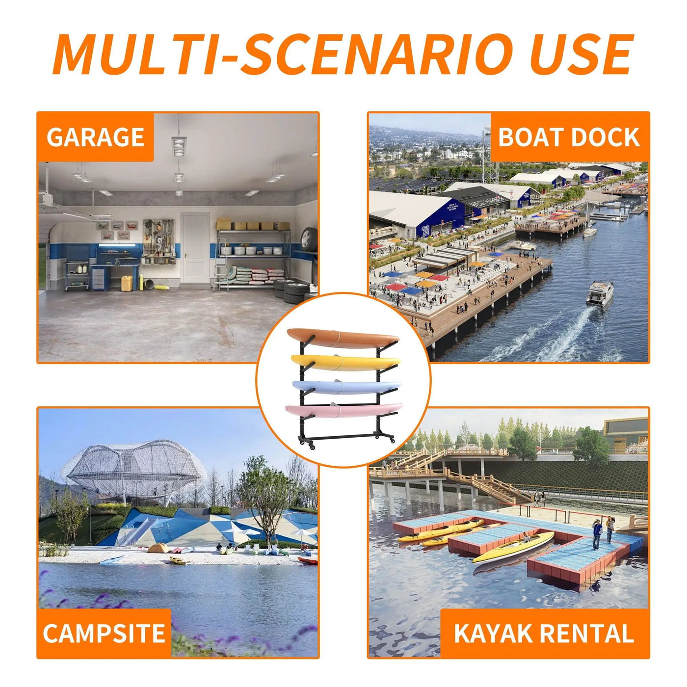 Freestanding Kayak Storage Rack With Lockable Wheels For Kayak, Canoe, Sup & Surfboard by HouseOfZazla
