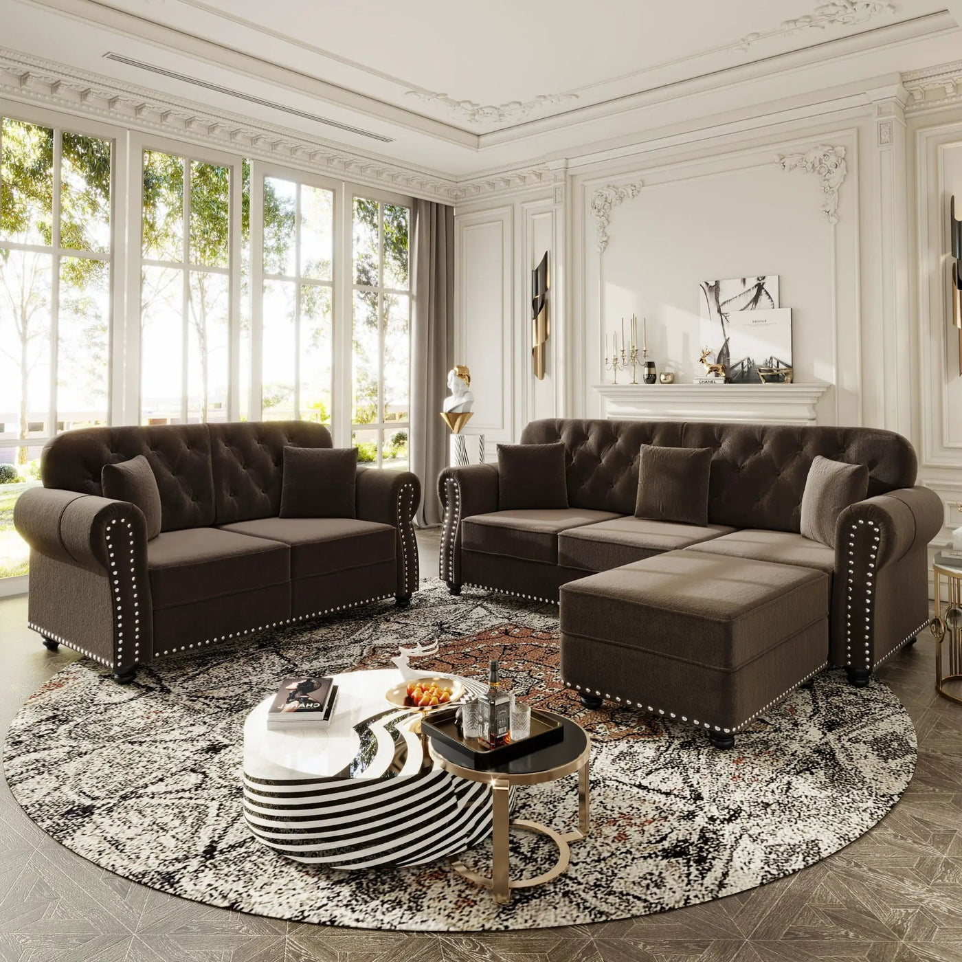 Upholstered Sofa Set With Nailhead Trim And Rolled Armrests, Includes Pillows by HouseOfZazla