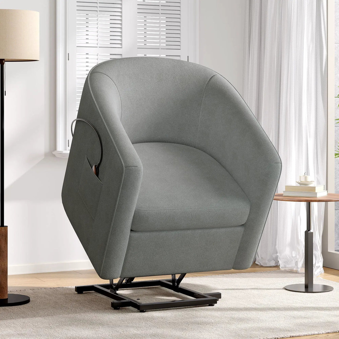 Power Lift Recliner Barrel Shape Reclining Chair With Footrest And Side Pocket by HouseOfZazla