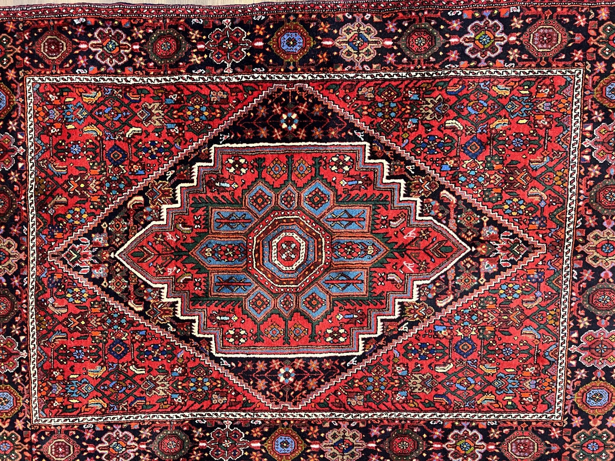 Fine Persian Bidjar Rug 3x5 ft, Ruby Red and Black, Geometric Medallion, Hand Knotted Semi Antique Oriental Bijar Carpet, Wool Area Rug, Tribal Rug by Jewel Rugs