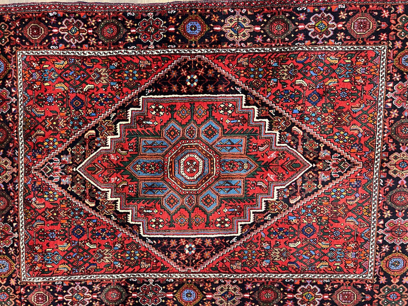 Fine Persian Bidjar Rug 3x5 ft, Ruby Red and Black, Geometric Medallion, Hand Knotted Semi Antique Oriental Bijar Carpet, Wool Area Rug, Tribal Rug by Jewel Rugs