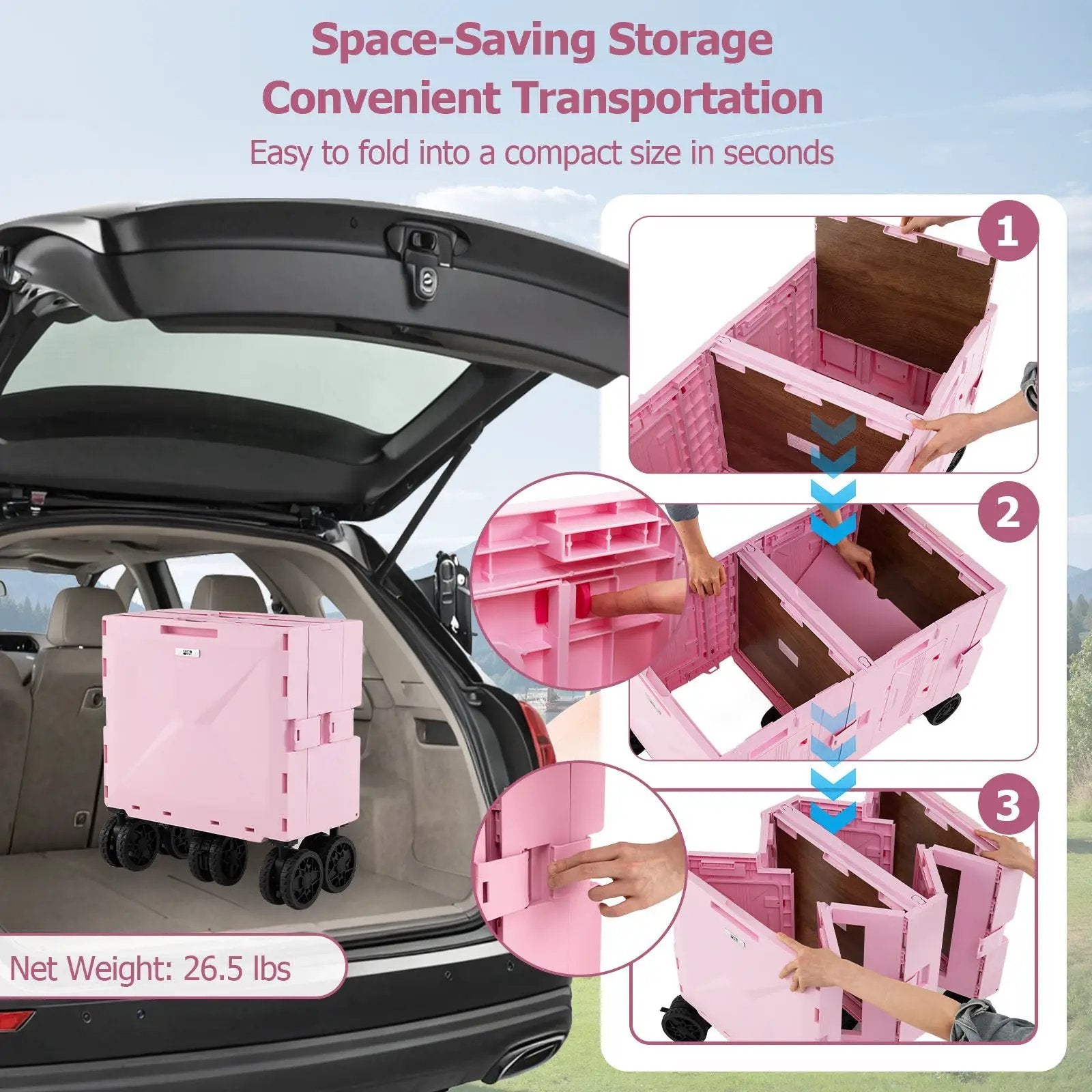 Large Foldable Utility Cart with 2-Tier Storage Crates and Telescoping Handle by DirectDeals