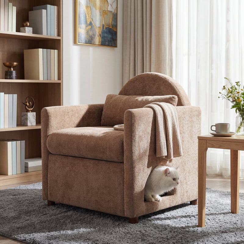 Coffee Pet Friendly Accent Chair with Hidden Pet Nook by HouseOfZazla