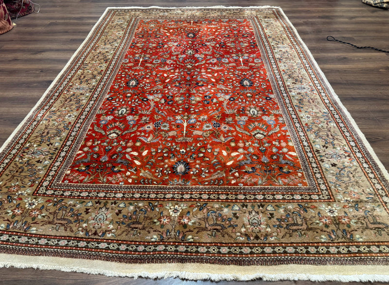 Persian Tabriz Rug 6x10, Burnt Orange and Tan, Animal Pictorials, Deer, Floral, Taba Tabae Carpet by Jewel Rugs