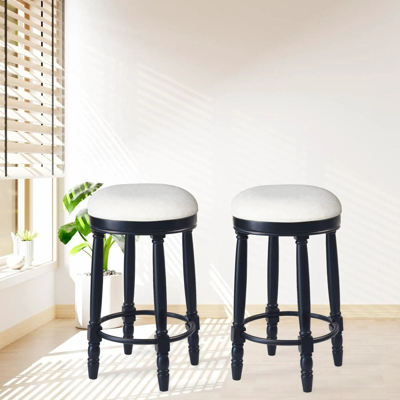 360° Swivel Wooden Barstools With Upholstered Seat, Counter Height (Set of 2) by Unique Piece Furniture