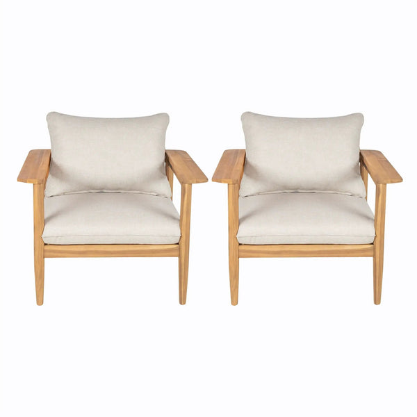 Terassi Outdoor Lounge Chair Set of 2 with Cushions - Beige / Light Teak