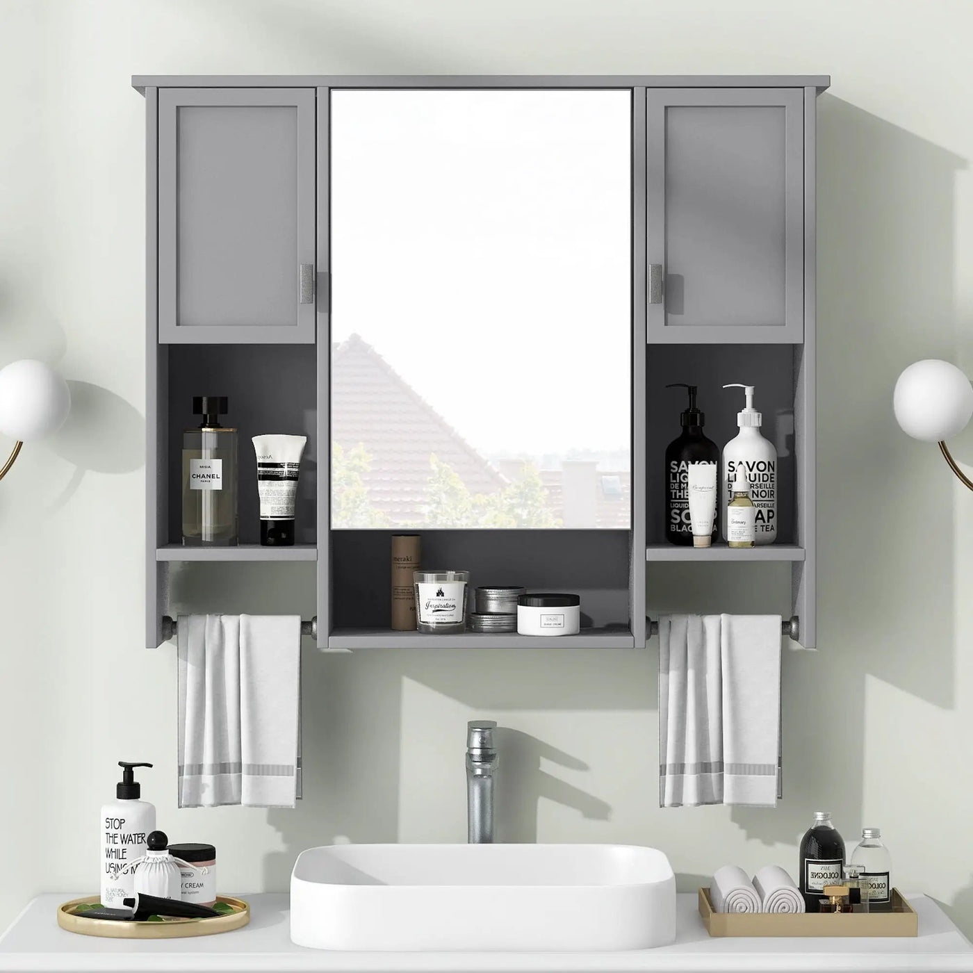 Wall Mounted Bathroom Storage Cabinet With Mirror, Medicine Cabinet With Towel Bar by Unique Piece Furniture