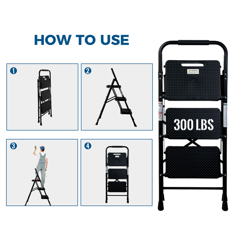 3 Step Ladder Folding Step Stool with Wide Anti-Slip Pedal by HouseOfZazla