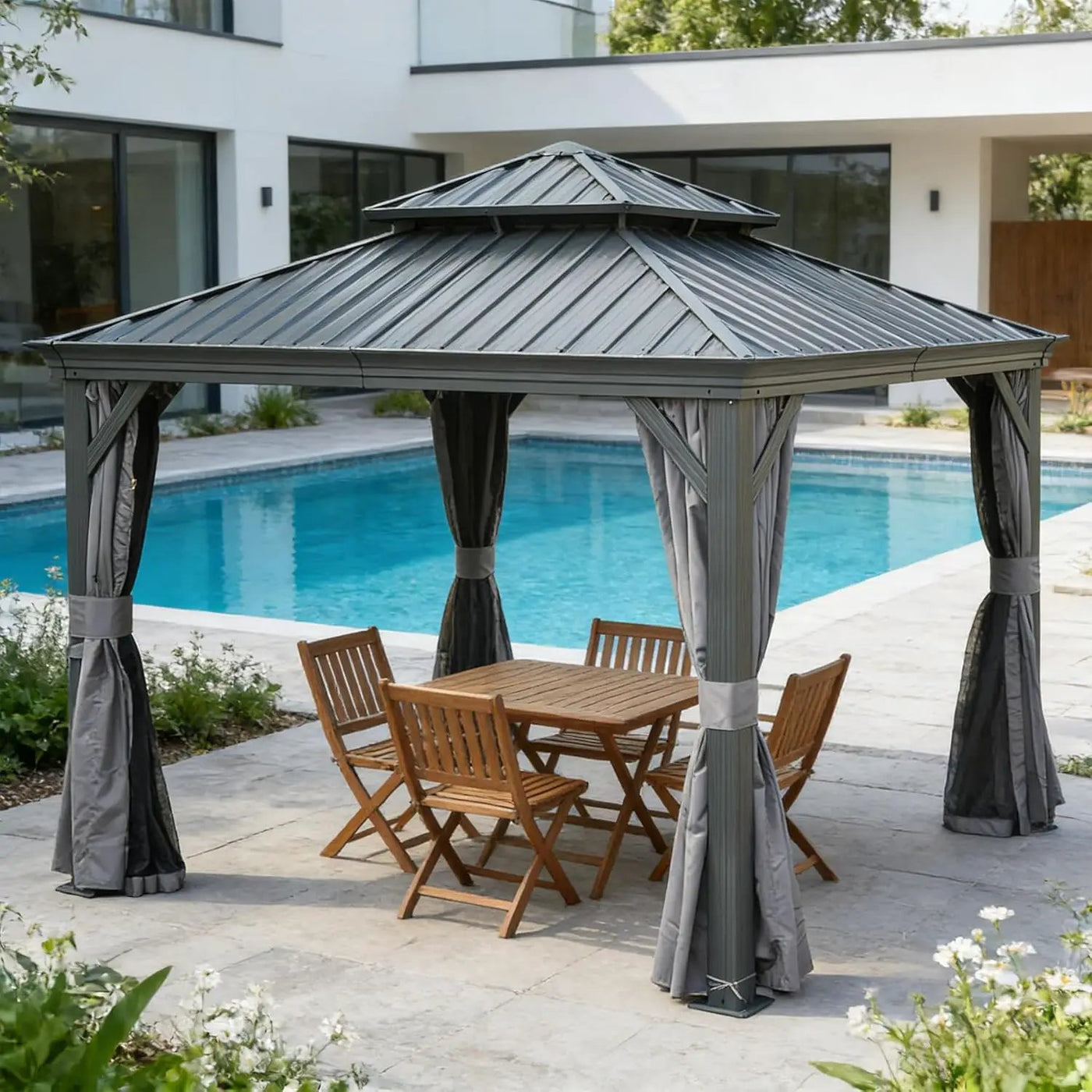 13x13FT Outdoor Hardtop Gazebo with Galvanized Steel Double Roof by HouseOfZazla