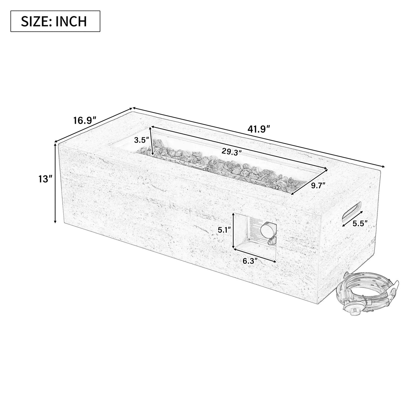 U_STYLE Outdoor Rectangular Propane Fire Pit 41.9" 40000 BTU by HouseOfZazla