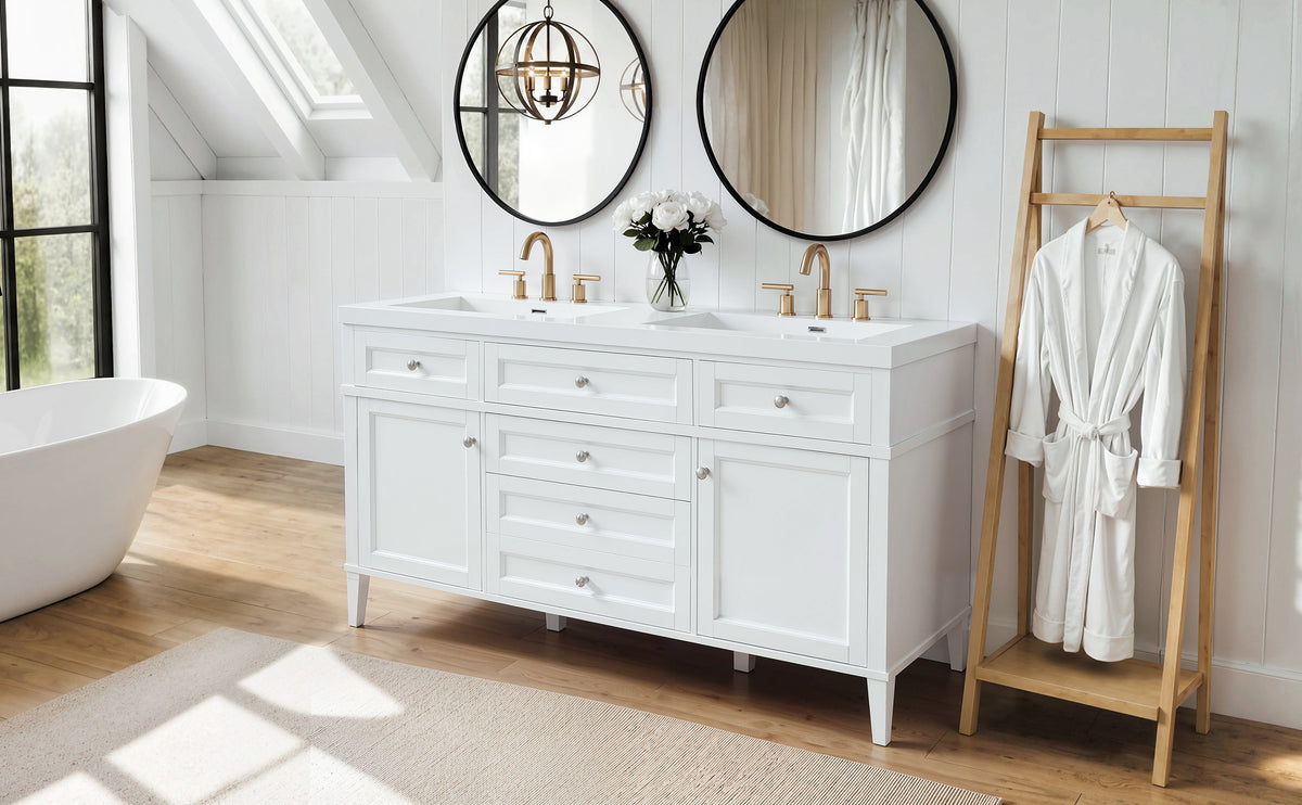 59.1" Modern Bathroom Vanity with Resin Sink and Soft-Close Storage - White, photo 6 of 10