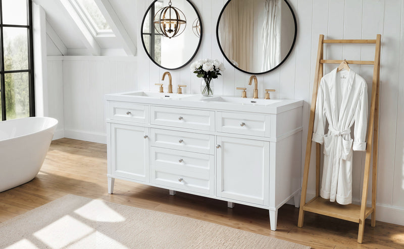 59.1" Modern Bathroom Vanity with Resin Sink and Soft-Close Storage - White, photo 6 of 10