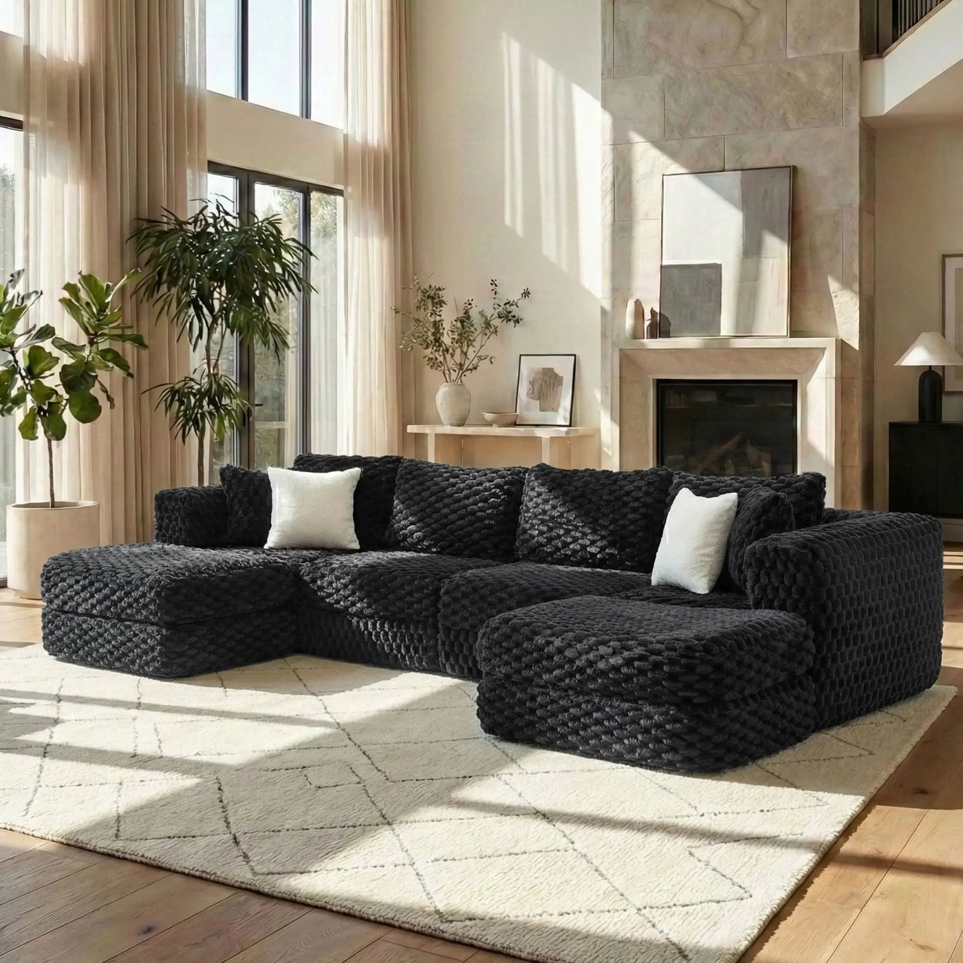 Modular Sectional Sofa, Boneless Couch With 2 Movable Ottomans by Unique Piece Furniture