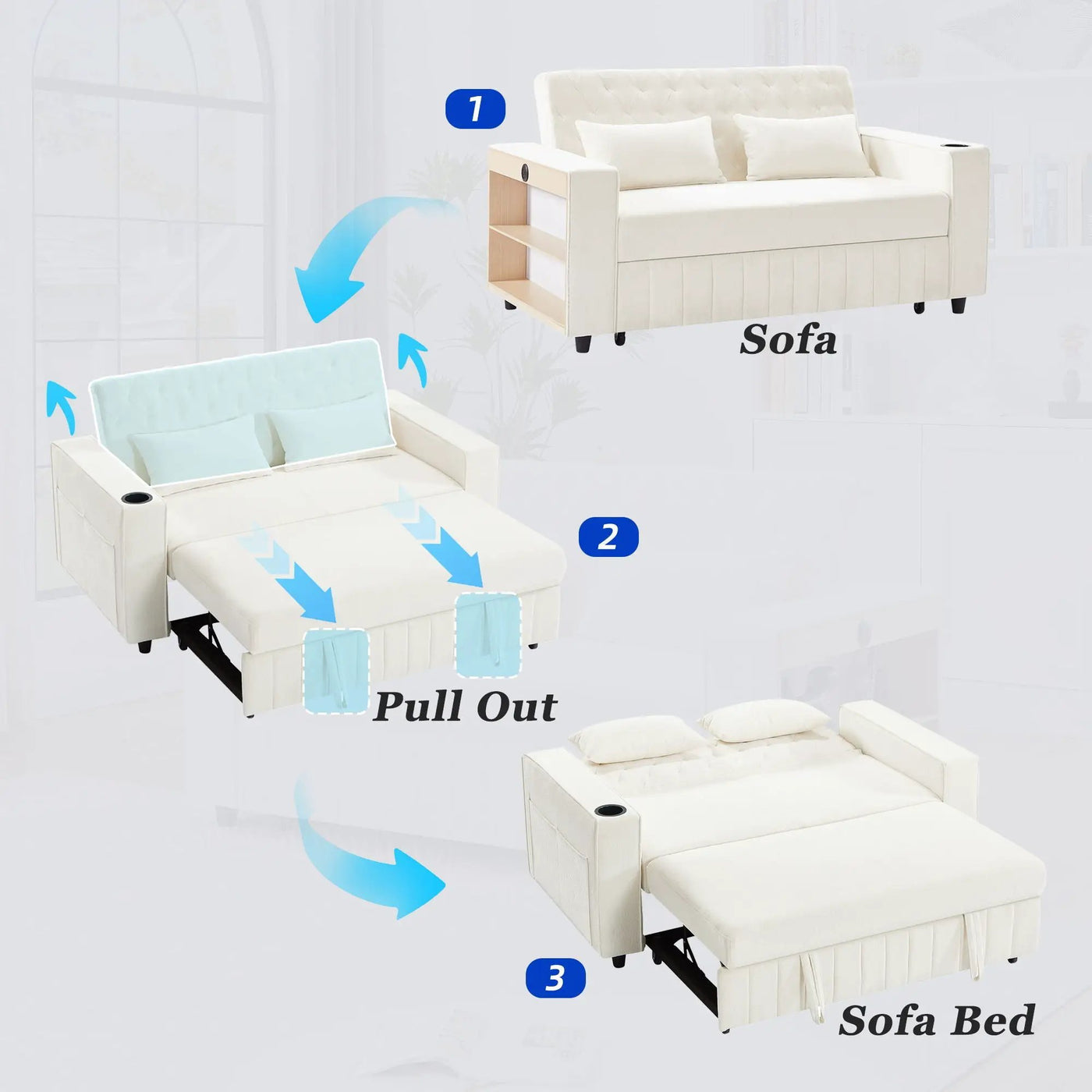 Pull-Out Sofa Bed Convertible Couch With Adjustable Backrest For Living Room by Unique Piece Furniture