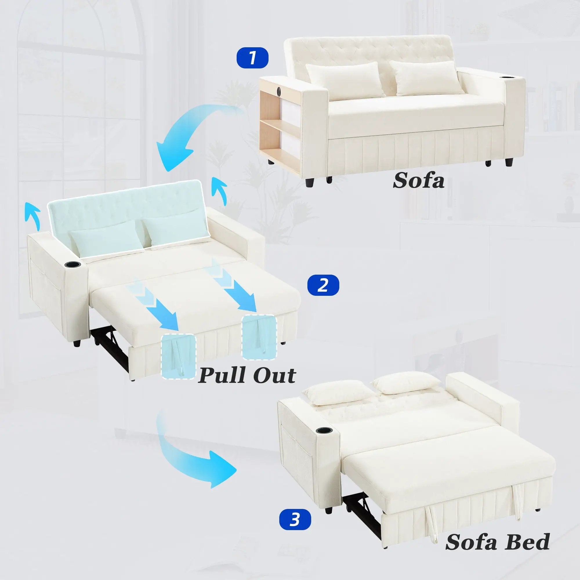 Pull-Out Sofa Bed Convertible Couch With Adjustable Backrest For Living Room by HouseOfZazla