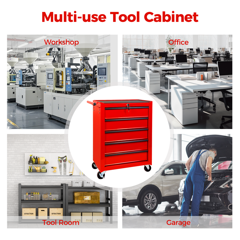 Rolling Metal Tool Chest with 5 Drawers, 20" Steel Cabinet - Red by HouseOfZazla
