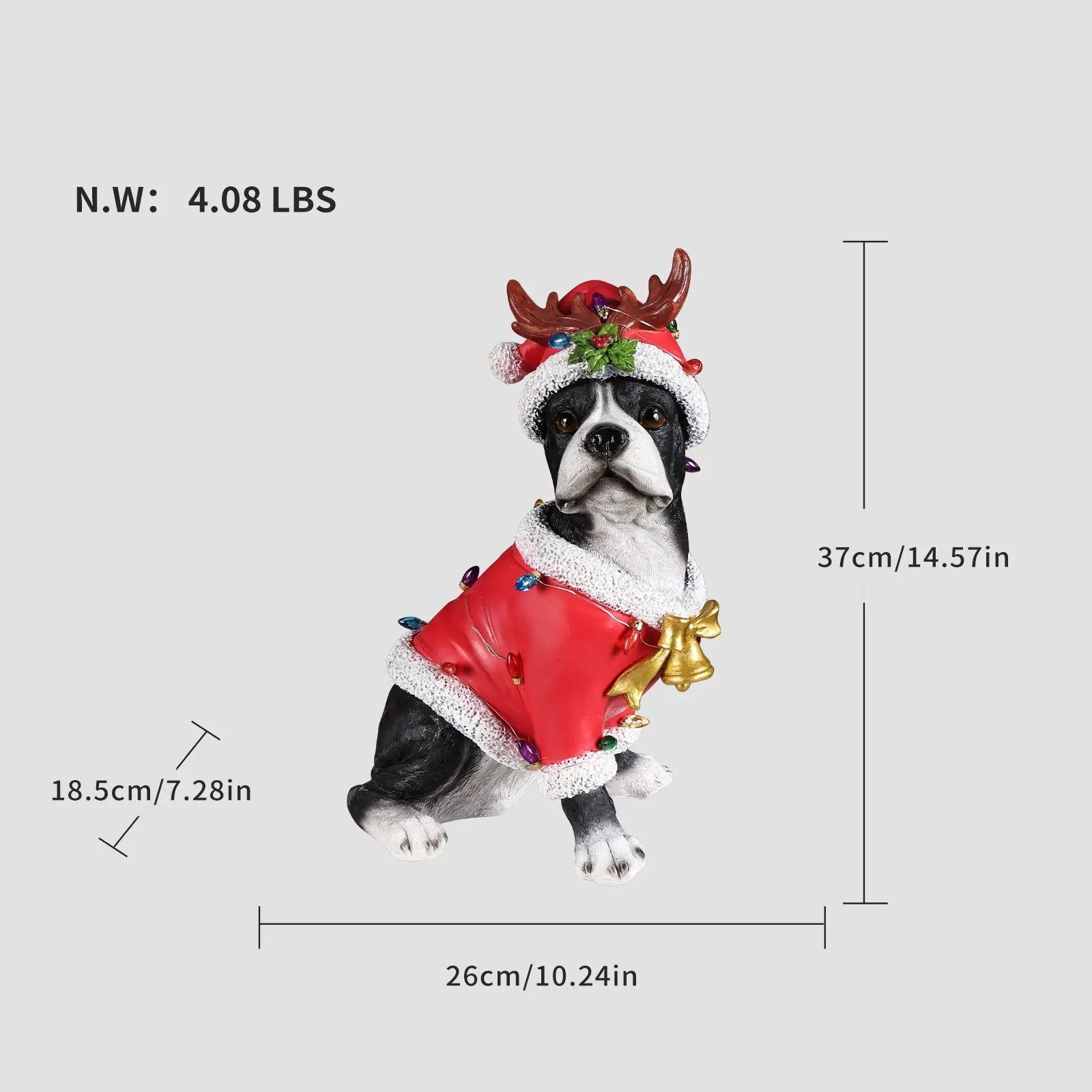 Christmas Boston Terrier Statue, Holiday Dog Figurine in Santa Outfit by HouseOfZazla