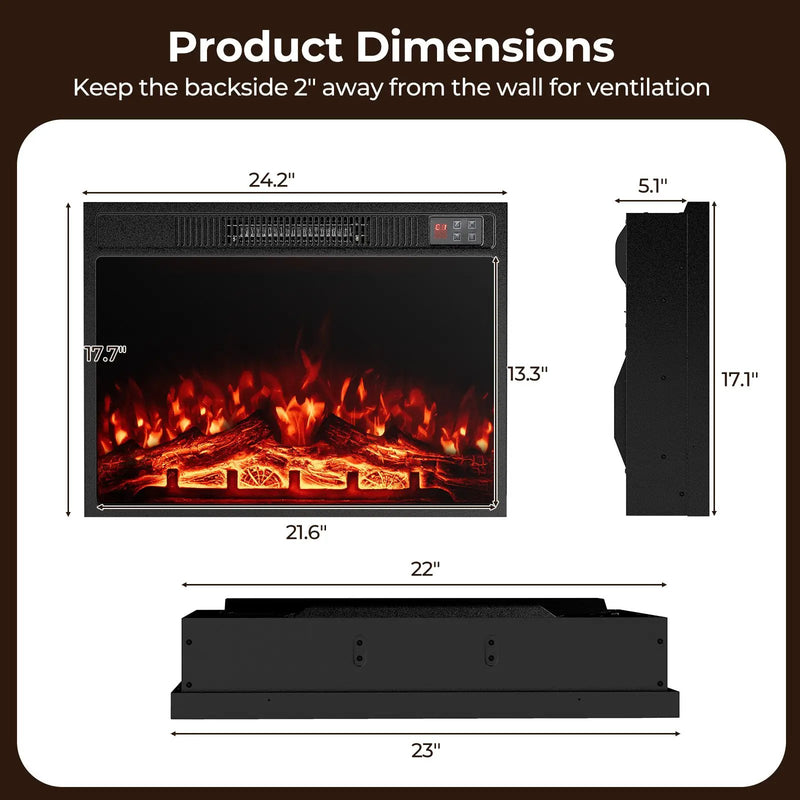 23 Inch Electric Fireplace Insert Fireplace Heater with Adjustable Flame Color by DirectDeals