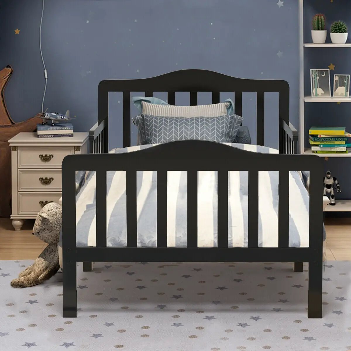 Classic Design Kids Wood Toddler Bed Frame with Two Side Safety Guardrails by DirectDeals