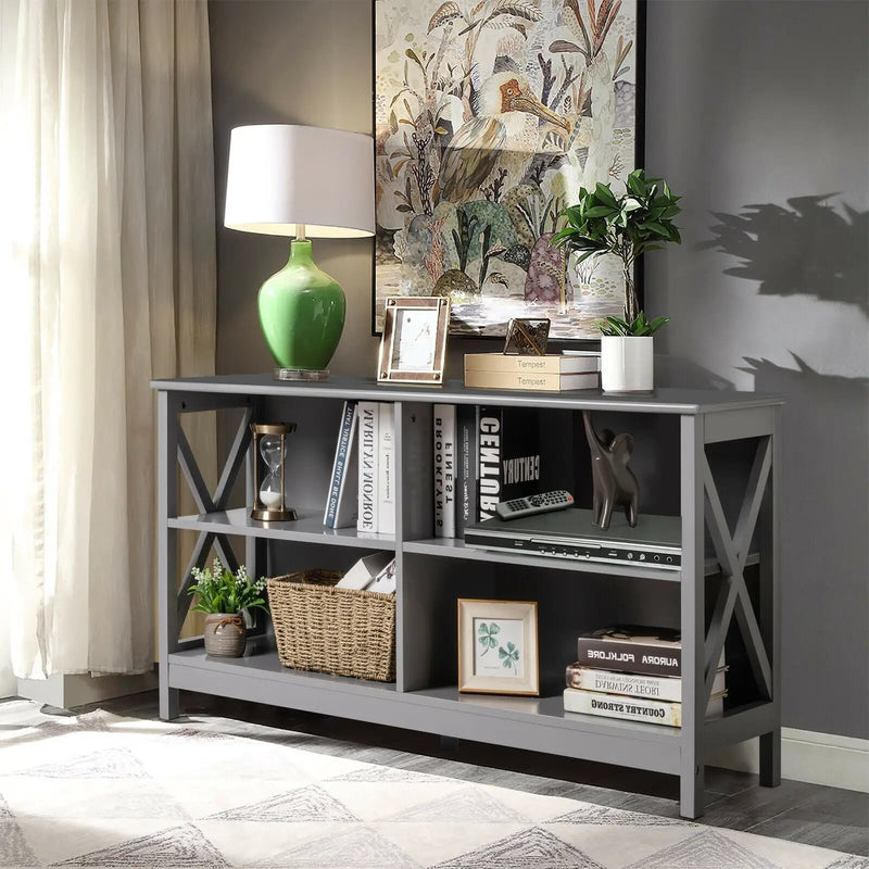 Wooden TV Stand Entertainment for TVs up to 55 Inch with X-Shaped Frame by DirectDeals