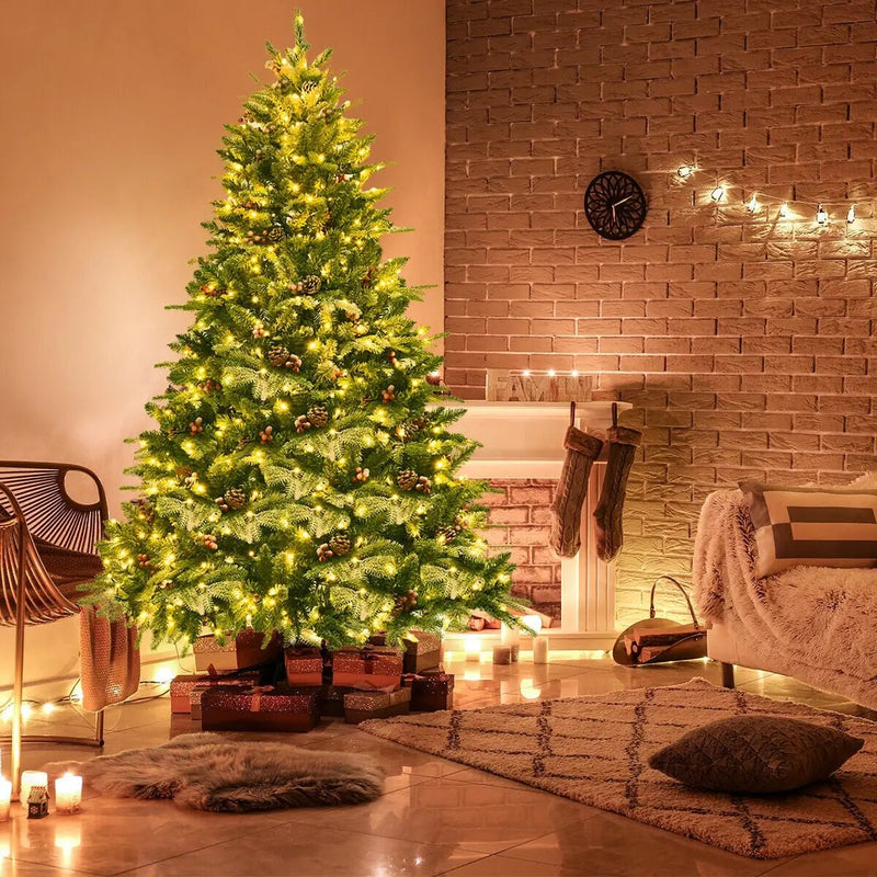6.5 Feet Pre-lit Snow Flocked Hinged Artificial Christmas Tree by DirectDeals