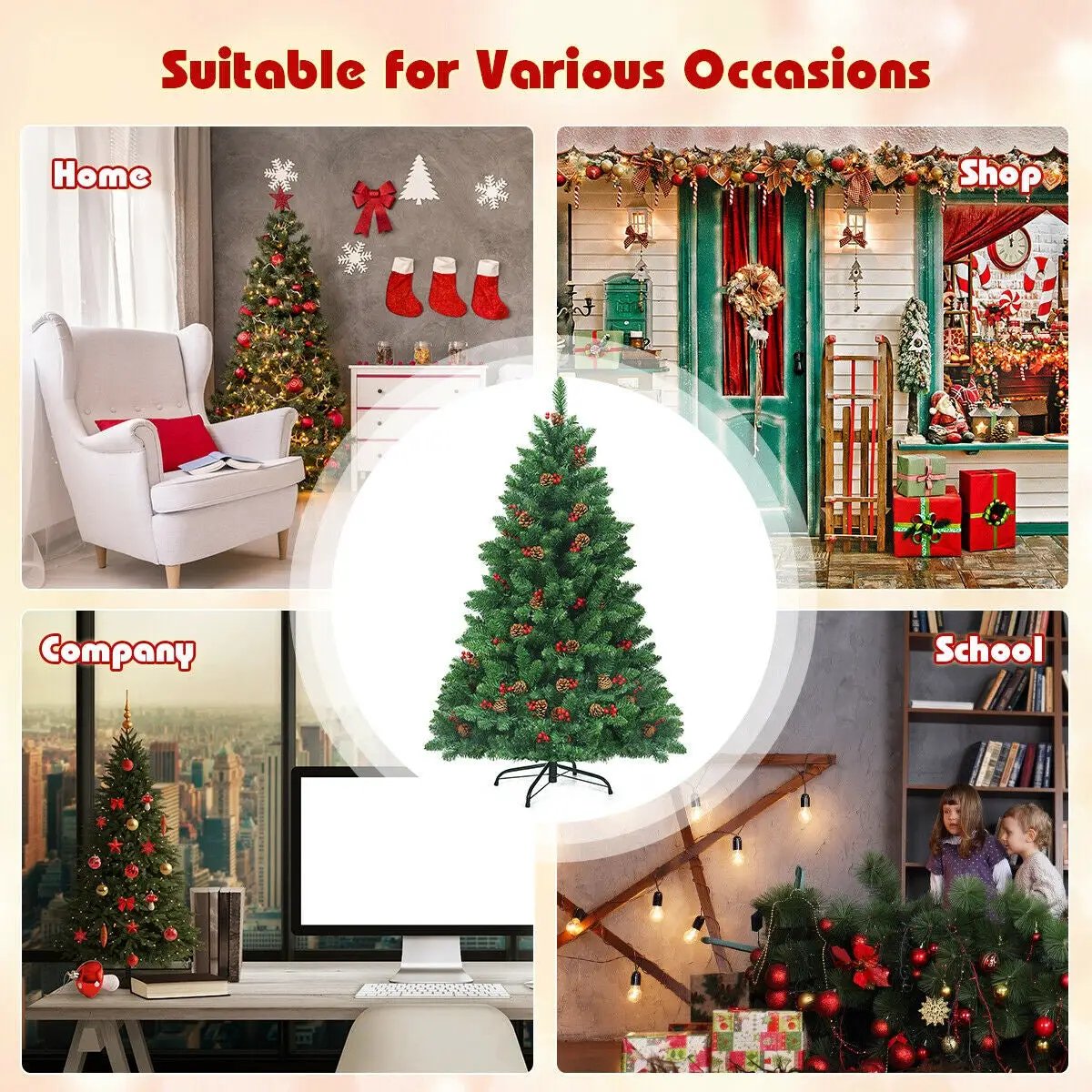 4.5 Feet Pre-lit Hinged Christmas Tree with 300 LED Lights by DirectDeals