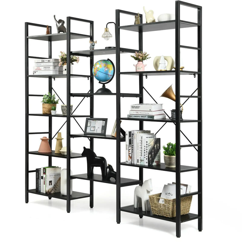 Vintage Triple Wide 5-Tier Bookcase Large Bookshelf Display Storage Shelf by DirectDeals